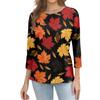 Women's Fashion Casual Three-Quarter Sleeve Round Neck Top with Leaf Print