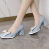 Fashion Sweet Bow-tied Women's Heels Shoes Large Size Leisure Elegant Blue Red Block Medium Heel Pumps Office Party Wedding Shoes