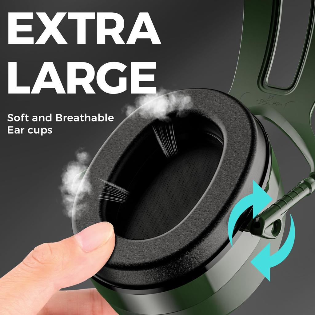 ProCase Adult Noise Cancelling Earmuffs with Adjustable Hearing Protection Noise Reduction 30dB NRR Green Headband, Headphones, Rate -