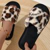 Order a Size Larger Women's Luxury Fluffy Leopard Print Slippers, Plush Warm Slippers with an Open Toe and Soft Soles.