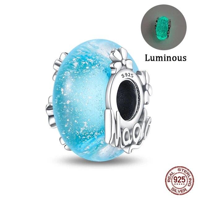 100 %925 Sterling Silver Colorful Butterfly Flower Luminous Glass Charms Beads Fitfashion Original Bracelets Fine Diy Jewelry