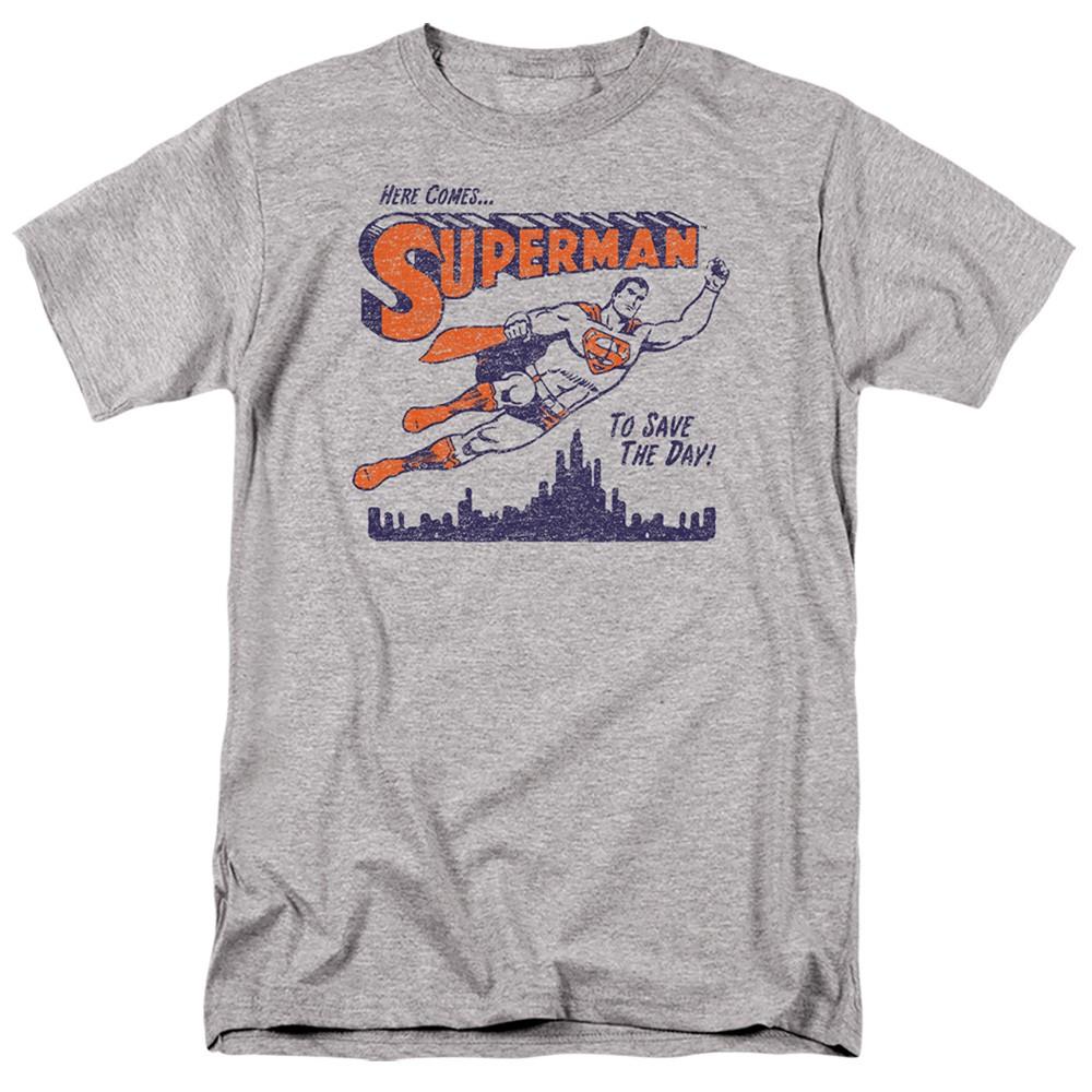 DC Comics - Superman - Saves The Day - Adult Unisex Short Sleeve T-Shirt - Gray S