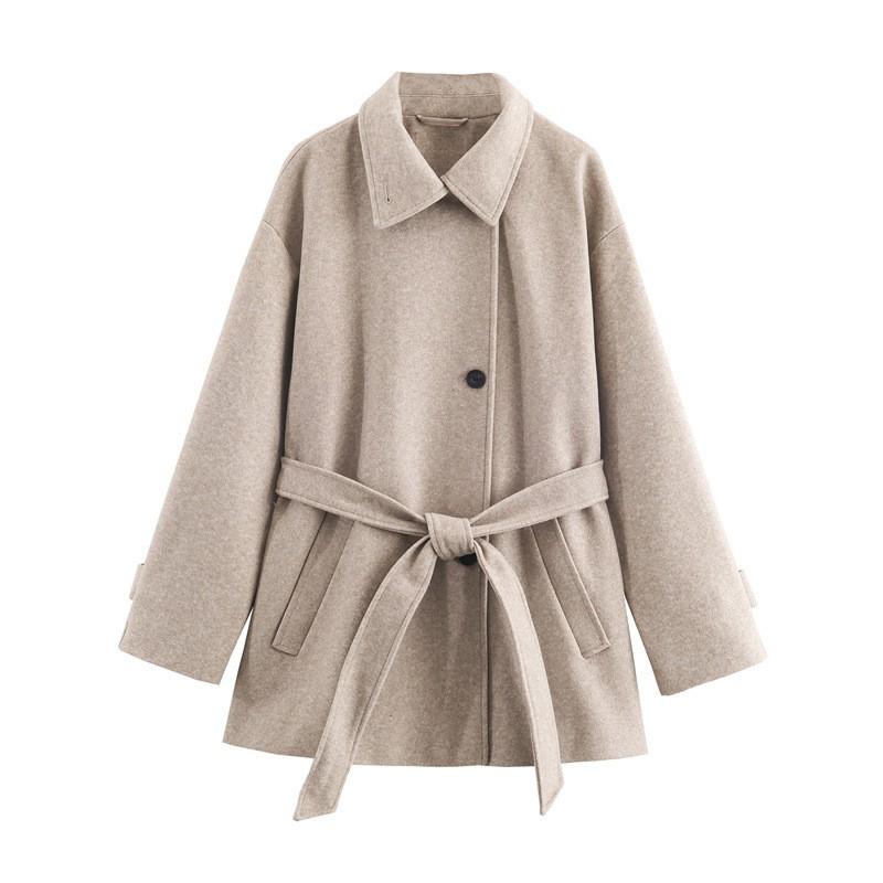Womens Oversized Double-Layer Collar Coat 2025 Elegant Office Chic Outerwear In Gray Khaki Beige Black