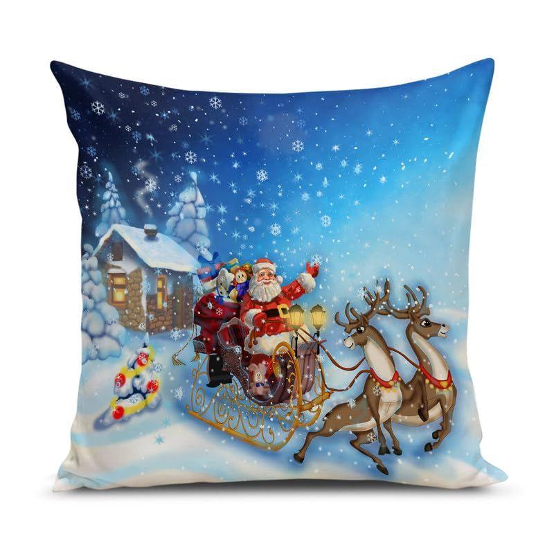 Soft Fabric Designer Decorative Printed Merry Christmas Theme Cushion Cover Xmas Decorations for Sofa Living Room Set of 5 16 X 16 Inch Multi