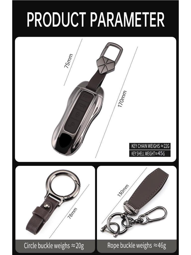 Porsche Key Case for Cayenne, Macan, Panamera, 911, 718 – Metal Leather Buckle