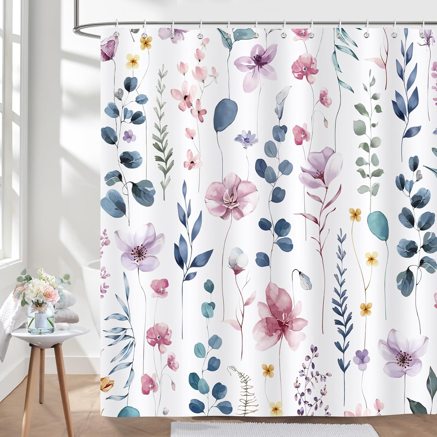 Bonhause Watercolor Floral Shower Curtain, Colorful Modern 72x72 W90XH180cm