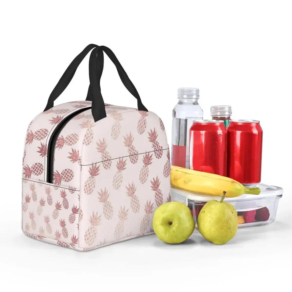 Gold Pineapple Pattern Insulated Lunch Bag for Women Kids Portable Food Boxes Thermal Lunch Box Tote
