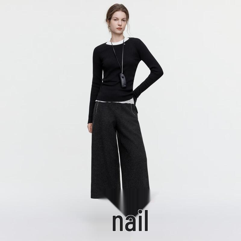 ELLE Women's Embroidered High-Waist Wool Blend Culottes