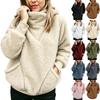 Damen Pullover Sweatshirt in Farbe, Lockerer Schnitt Stehkragen mit Großer Tasche