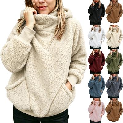 Women's Color Pullover Sweatshirt, Loose Fit Stand Collar with Large Pocket