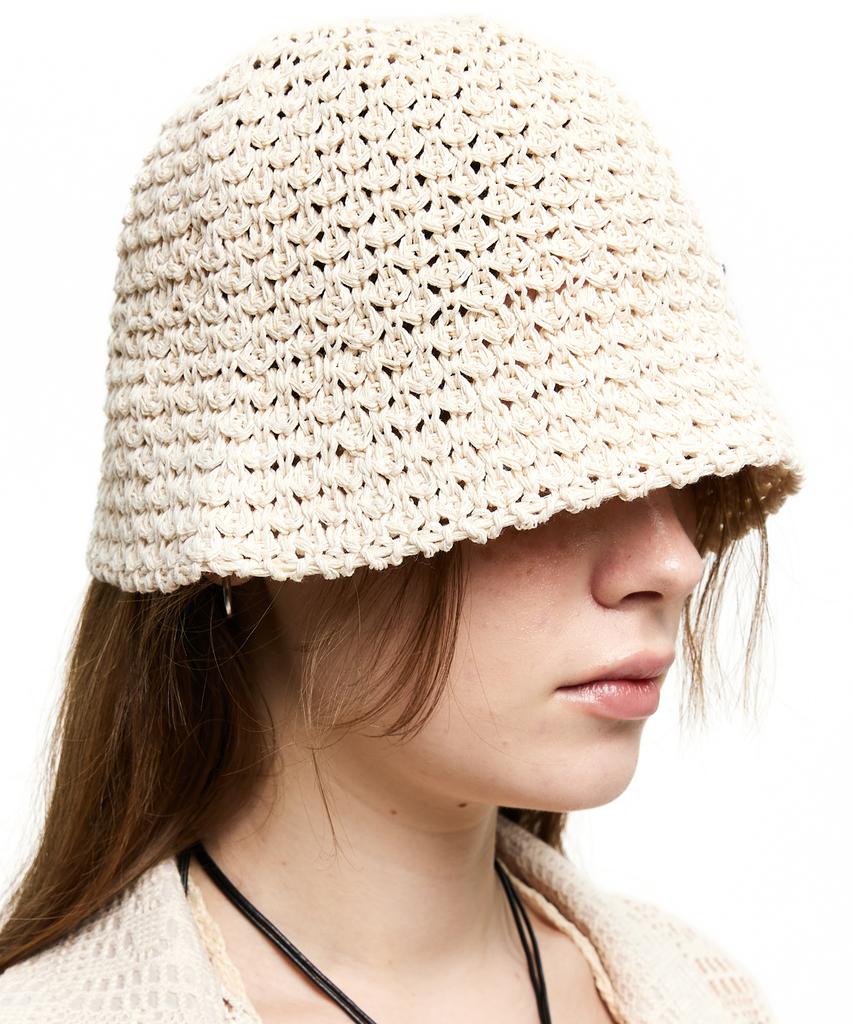 Aleseueseussi Rivet Patched Knit Bucket Hat - Ivory