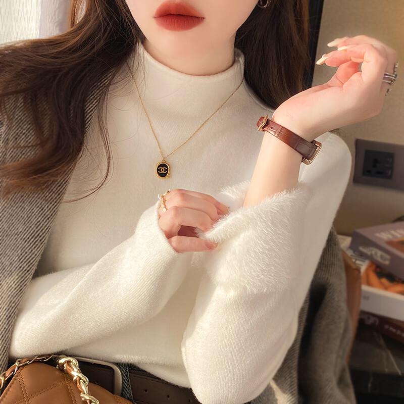 

Женский вязаный базовый свитер с флисовой подкладкой и воротником-стойкой One Size (Suitable for 80-130 Jin)