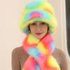 Fashion Thick Winter Warm Custom Dyed Long Faux Fur Hat Scarf for Women Bucket Hat and Scarf Set for Lady