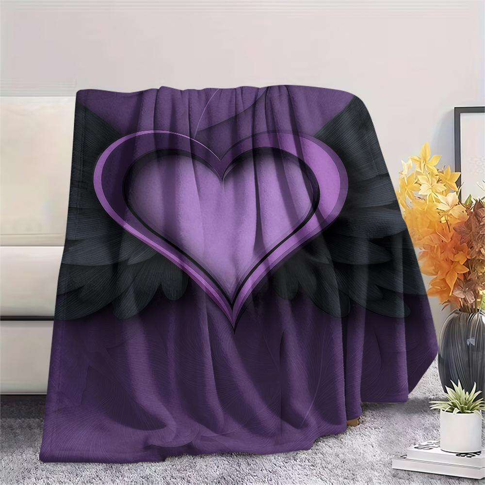 purple heart Print Flannel Blanket,High quality Comfortable for All Seasons,Home Decor,Warmth and Comfort,Perfect for Christmas Gifts