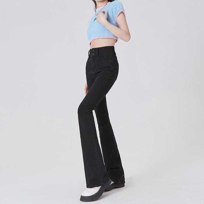 Jeans für Damen mit hoher Taille für den Herbst, Kleine Hufeisenhosen für elastische Schlaghosen für Damen mit Herbst, Winzige Hosen für Damen