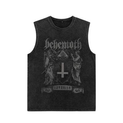 Gilet Grafico Religioso Streetwear Hip Hop Canottiere da Uomo Top Casual Senza Maniche Maglietta Gilet in Cotone Lavato Nero Harajuku