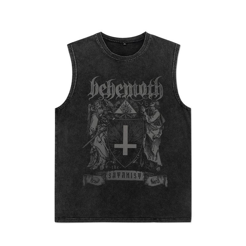 Religious Graphic Vest Streetwear Hip Hop Mens Tank Tops Casual Sleeveless Tops Shirt Washed Cotton Vest Black Harajuku