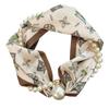 Magnetic Clasp Pearls Chain Necklace Floral Satins Scarf Elegant Silk Skinny Narrow Neckerchief for Fashionable Women