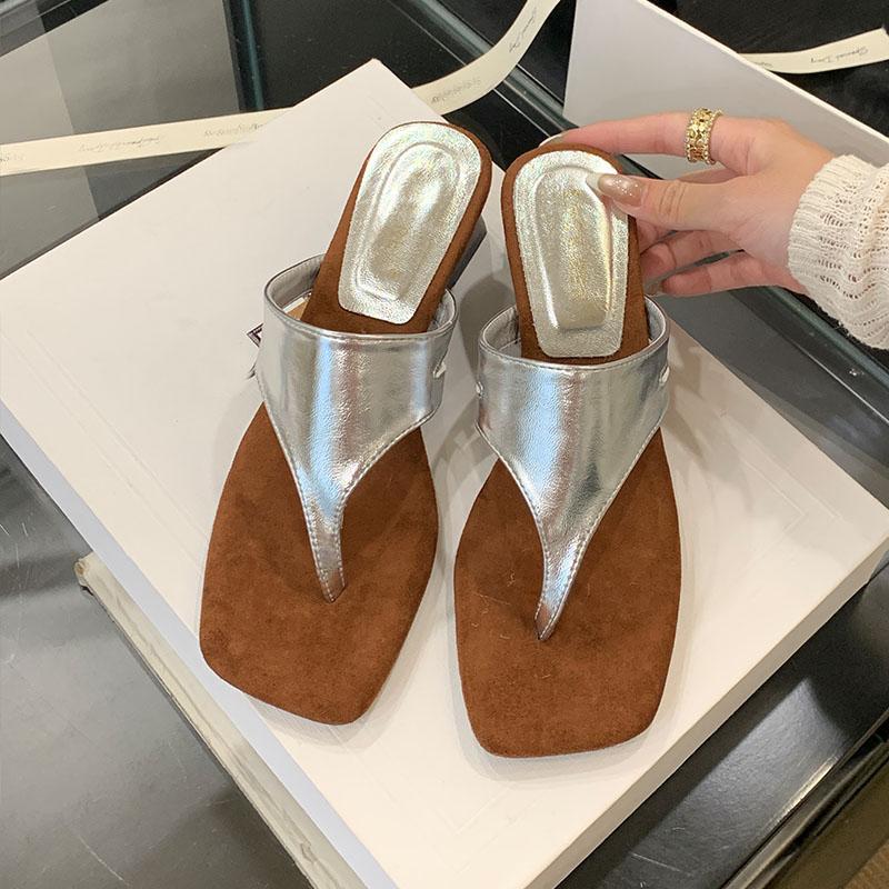 

Fashion Summer Spring Female Wedges Slides Women Slippers Shoes Fashion Square Toe Ladies Wedges Heeled Slippers Shoes Flip flops 39 срібний