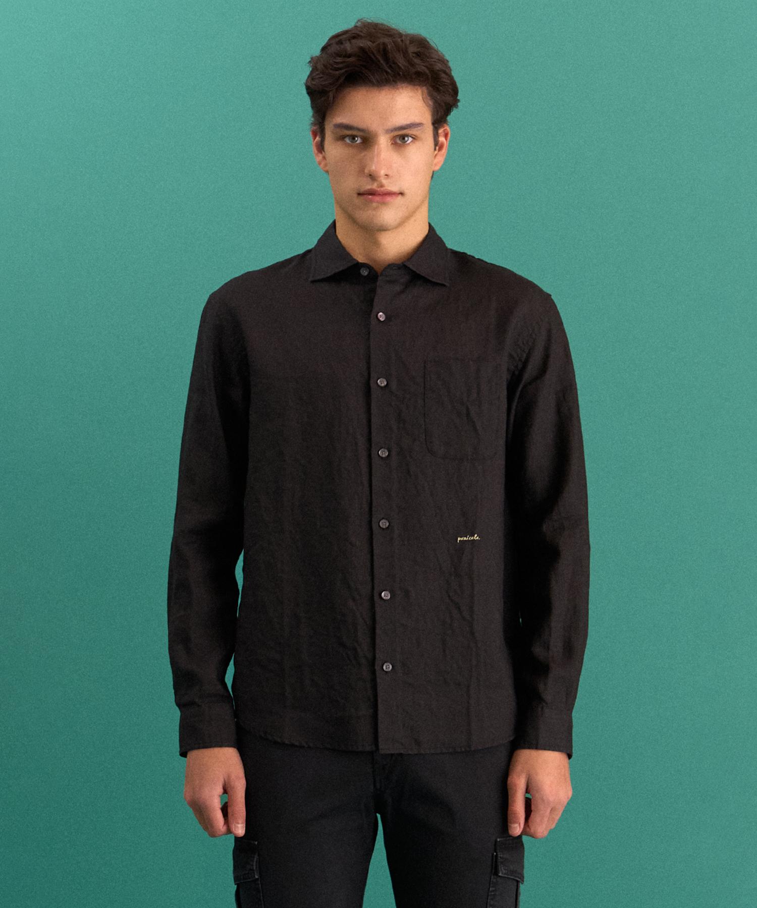 Черная льняная рубашка с карманом Panicalle Navy/M
