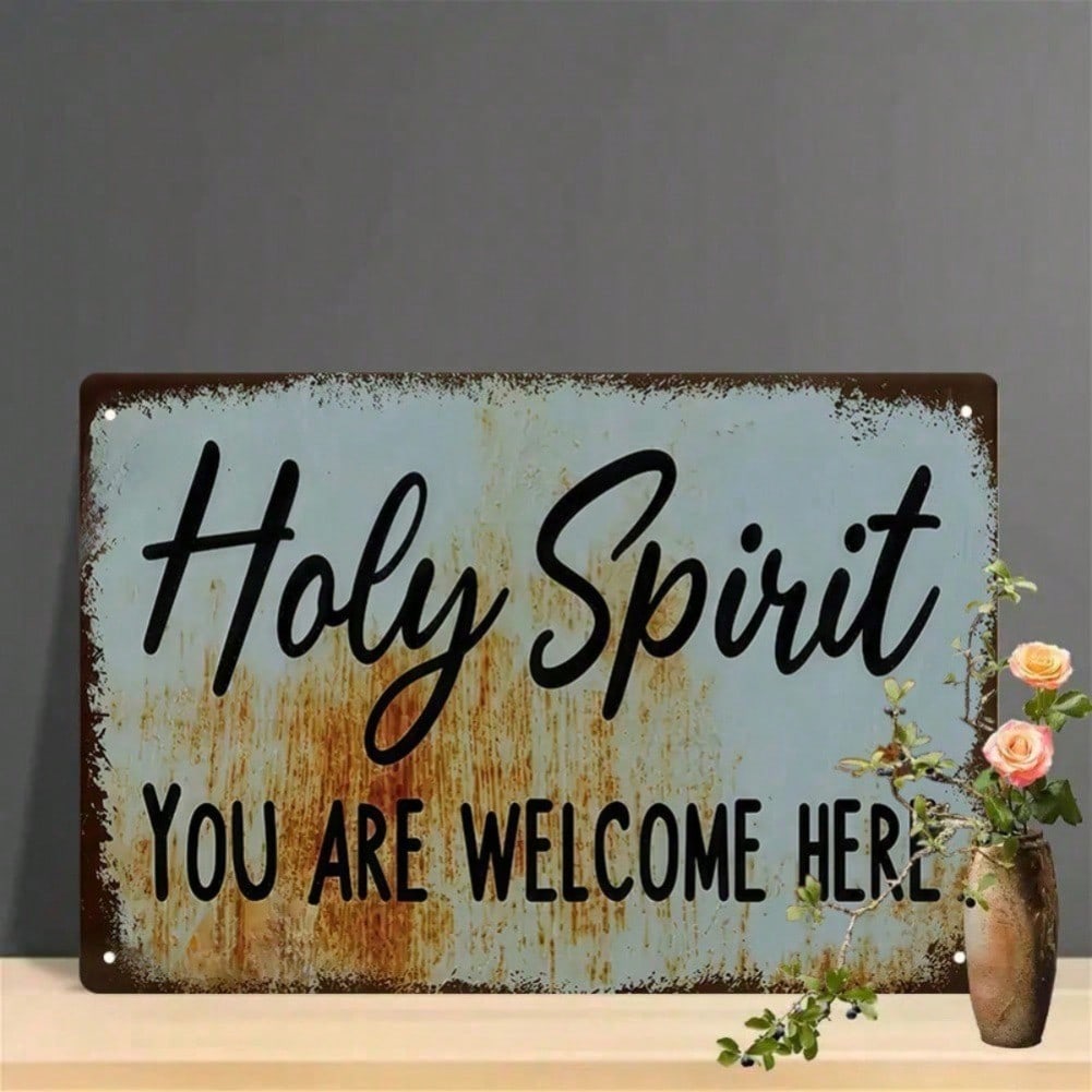 Vintage Religious Metal Tin Sign Welcome Quote Christian Wall Art 8x12 Inches
