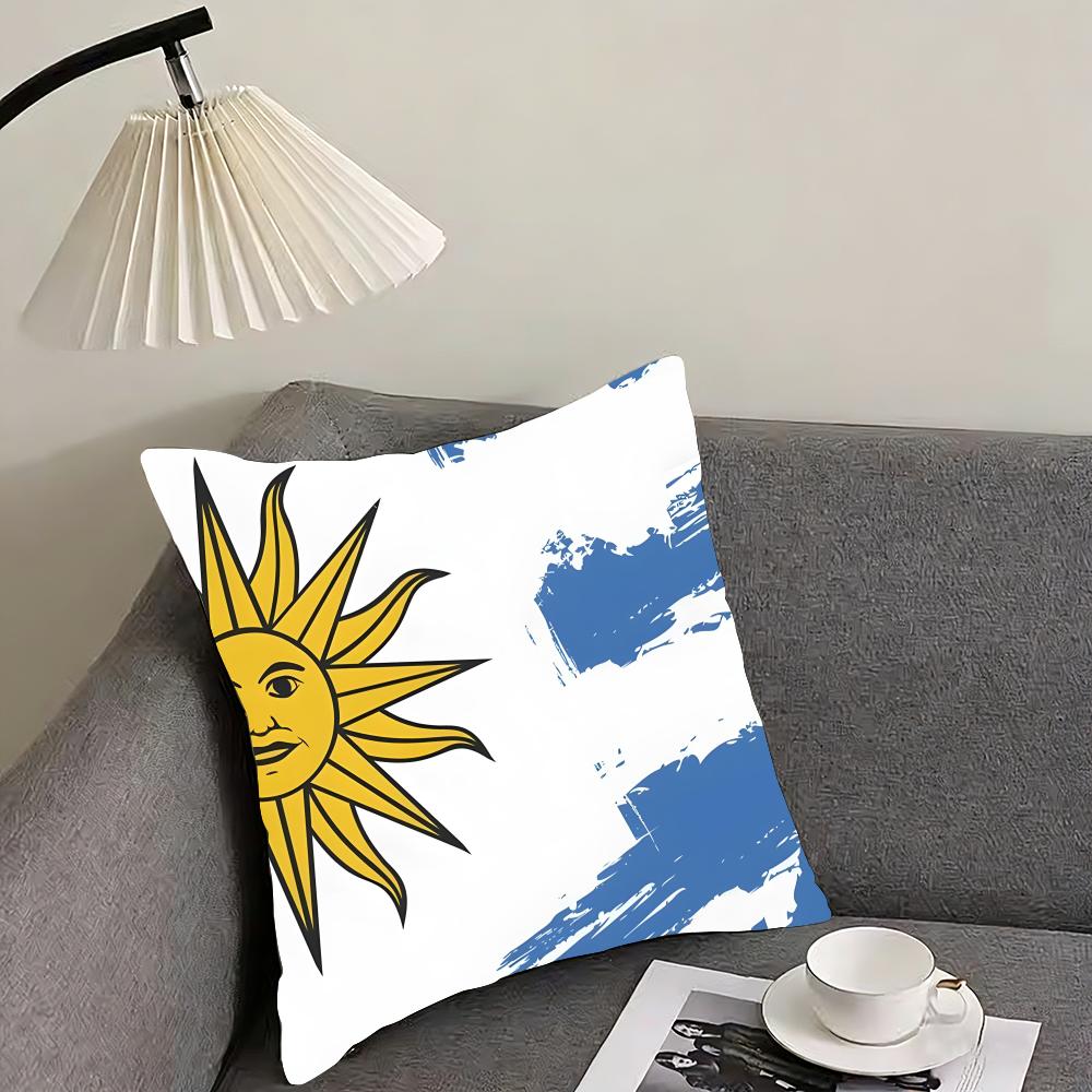 Uruguay Flag Hot Cushion Cover Pillowcase Ultra Soft Skin Friendly Fabric Cloud Like Comfort & Concealed Zipper