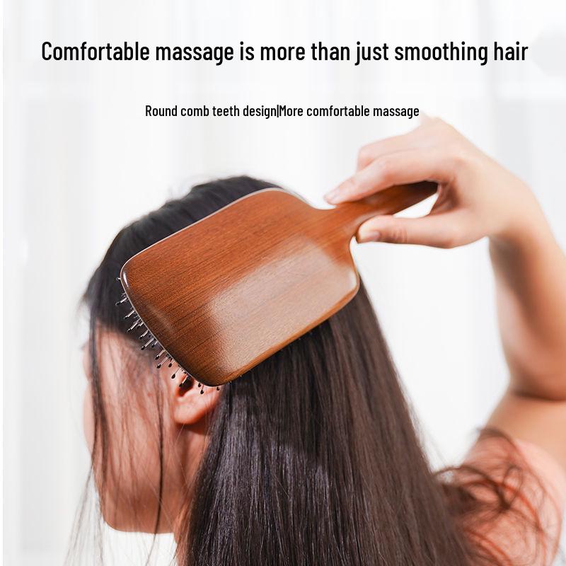 Sandalwood Boar Bristle Paddle Comb: Detangling & Massage for Women's Fluffy Hair