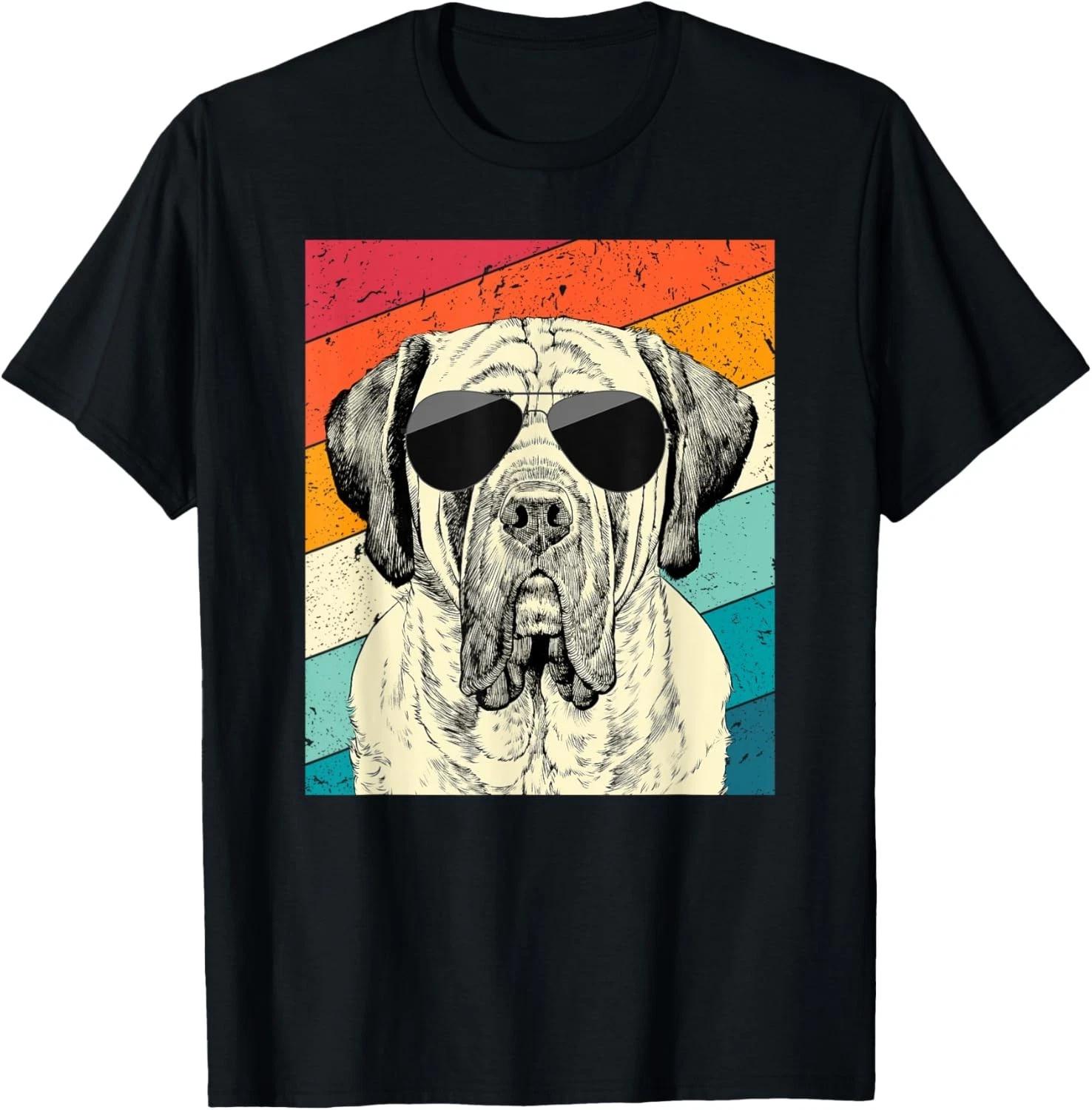 

Retro Vintage English Mastiff with Sunglasses Dog Lovers Gift Unisex T-Shirt S