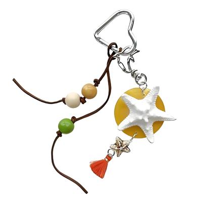 Seesterne Perlen Taschenanhänger mit Seil und Harz Design Tasche Anhänger Reise Geschenk Mode Accessoires Schlüsselanhänger für Damen