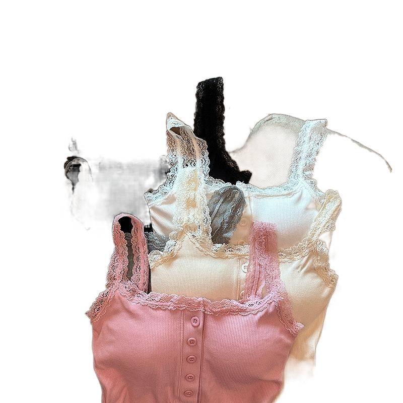 Women's Summer Lace Camisole Tank with Built-in Bra Pads