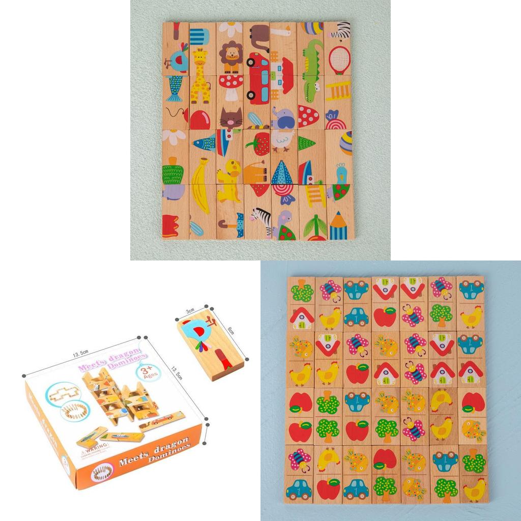 Wooden Dominoes Puzzle Set For Kids With Educational Cognition Game For Preschoolers
