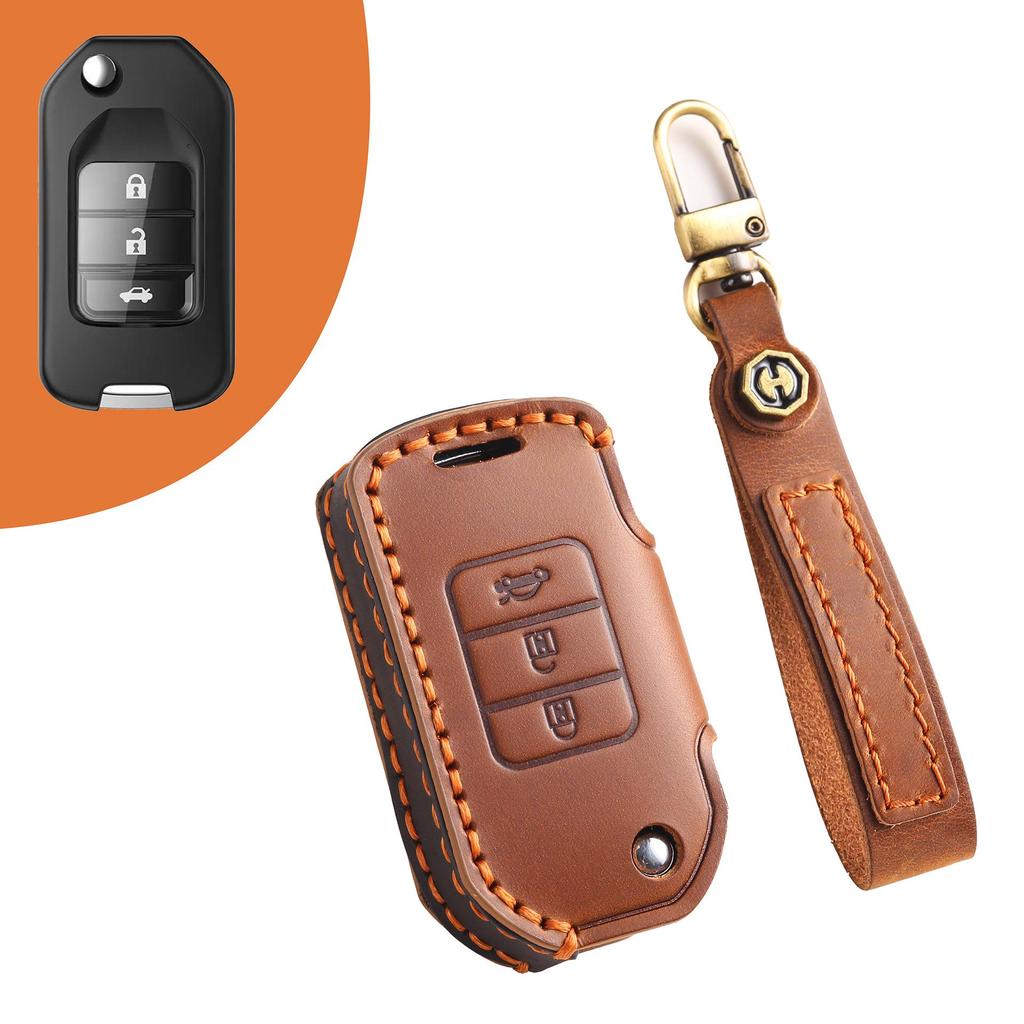 Handmade Premium Leather Key Cover for Honda Civic and Accord