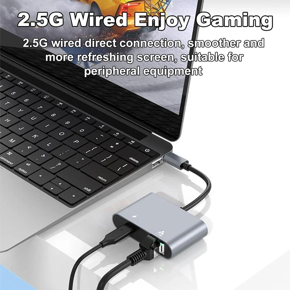 2500Mbps Network Card Type C To Ethernet Adapter 2.5G Gigabit LAN Adapter Support PD 100W Charging for Notebook Tablets Mac Book