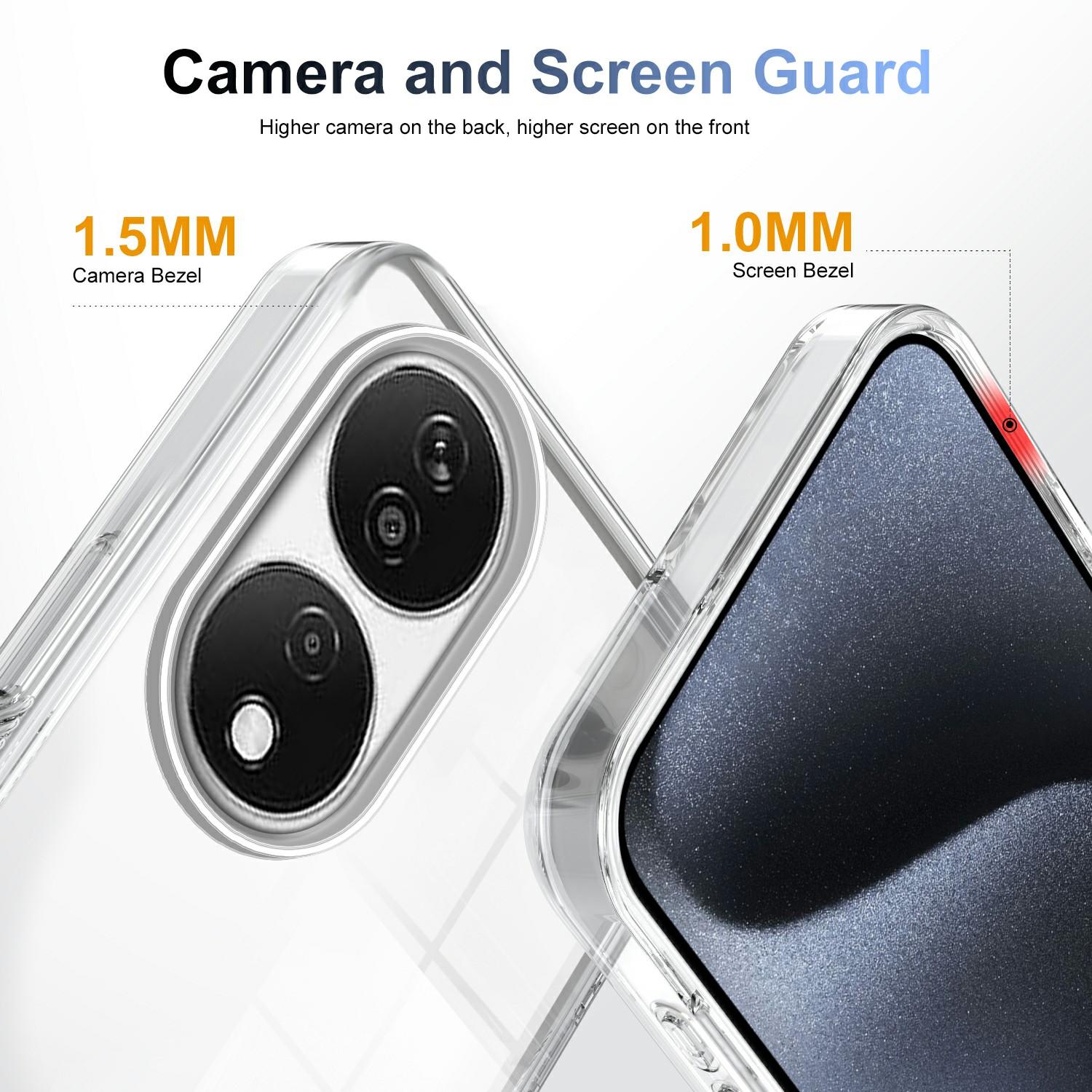

For Honor X7b 4G Clear Phone Case TPU PC Anti-Slip Drop-Proof Back Cover Black
