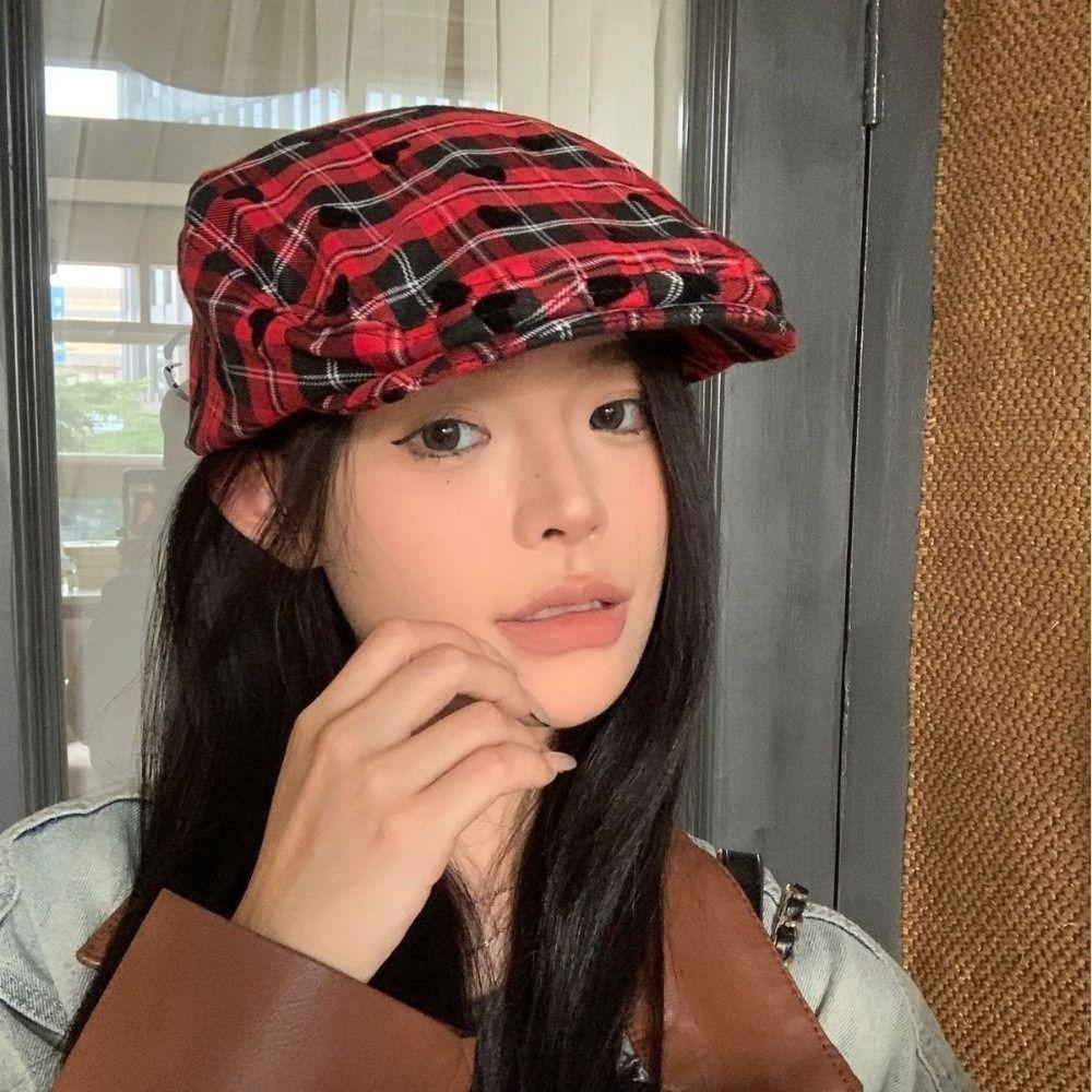 Y2k Plaid Women's Beret Vintage Painter Cap Trend Newsboy Cap  Streetwear