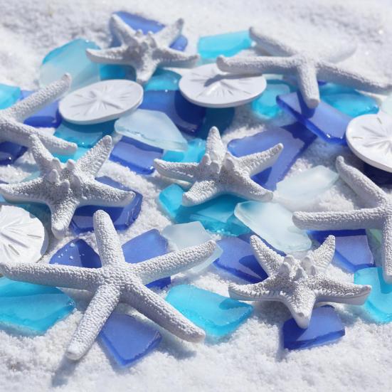 1 Set Harz Seesterne Sanddollars Meeresglas Ozean-Thema Bastelartikel DIY Zubehör Küsten-Dekorationen für Strandhochzeiten Maritime Party-Dekoration