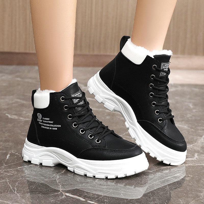 New autumn and winter high-top women's shoes with velvet cotton shoes to keep warm velvet thick soles increase the height of students