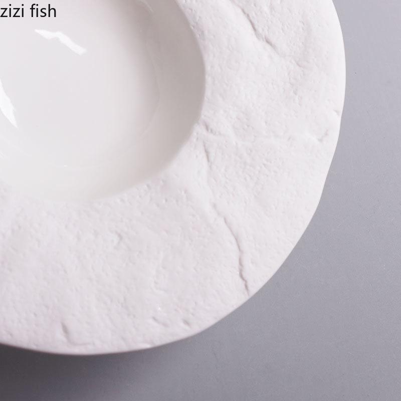 Simple Irregular Shape Ceramic Pasta Dinner Plate Straw Hat Plate Restaurant Solid Color Cutlery Serving Dish Bread Dessert Tray