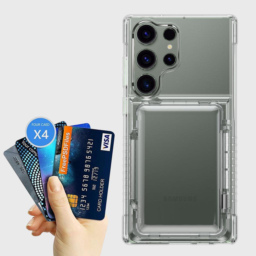 For Samsung Galaxy S23 Ultra Cell Phone Case Clear PC+TPU Flip Card Slot Cover