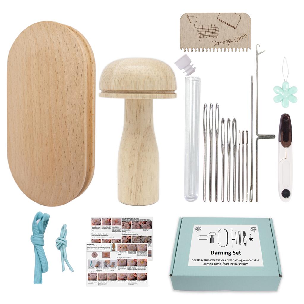 Elliptical Darning Tool Set Beechwood Craft Knitting Repair Kit for Garment Mending | Complete Accessory Set
