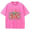 Strawberries Cotton Washed T-Shirt Womens Fresh Fruit Printing T Shirts O-Neck Oversized Acid Wash Tops Womans