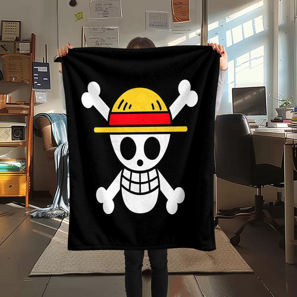 1PC One Piece Straw Hat Pirates Patterned Flannel Blanket Suitable For All Seasons For Home Decor Warmth And Comfort Gifts Holiday Present