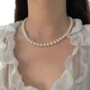 French Light Luxury Small Fragrance Basic Textured High-Quality Glass Pearl Necklace Collarbone Chain Women'S Neck Chain Simple