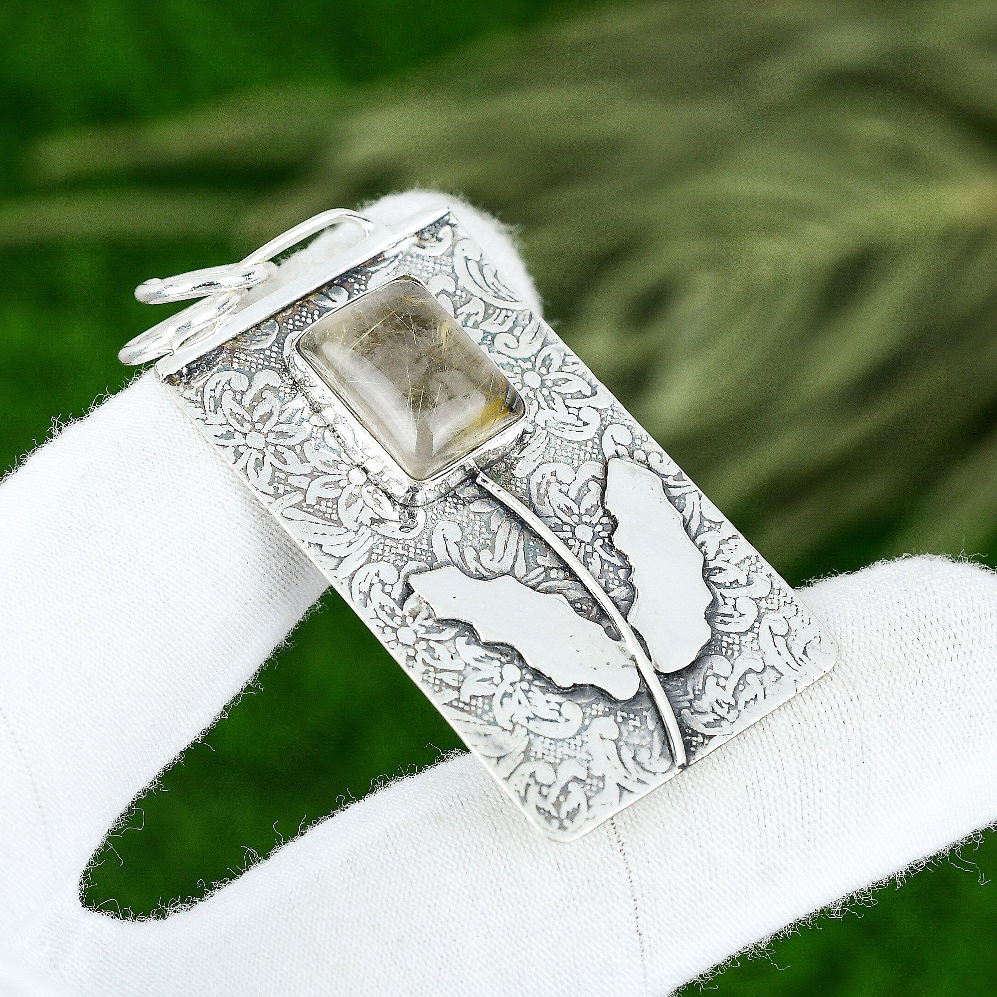 

Memorial Day Deal 925 Silver Golden Rutile Gemstone Wedding Wife Bezel Pendant