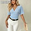 DICFY Women's Fashion Casual Summer Spring V-Neck Short Sleeve Blouses & Shirts