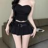 Gray Low Waist A-Line Pleated Midi Skirt for Women, Korean Style 2025 Summer Fashion, Versatile and Slimming Mini Skirt.