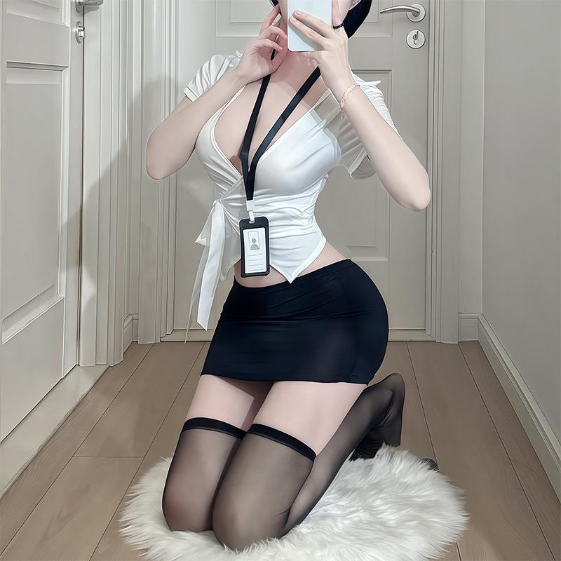 Sexy lingerie sexy small breasts flirting secretary uniform pure lust seduction pajamas hip wrap suit