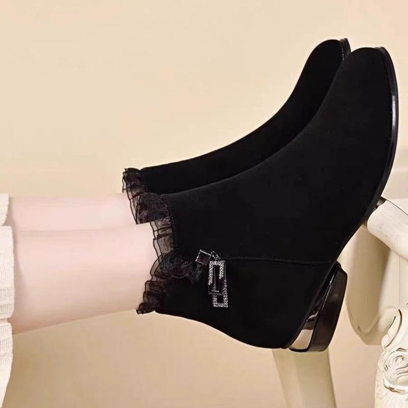 Autumn and winter new versatile round head thick heel comfortable zipper fashion boots soft leather boots women's soft sole women's boots