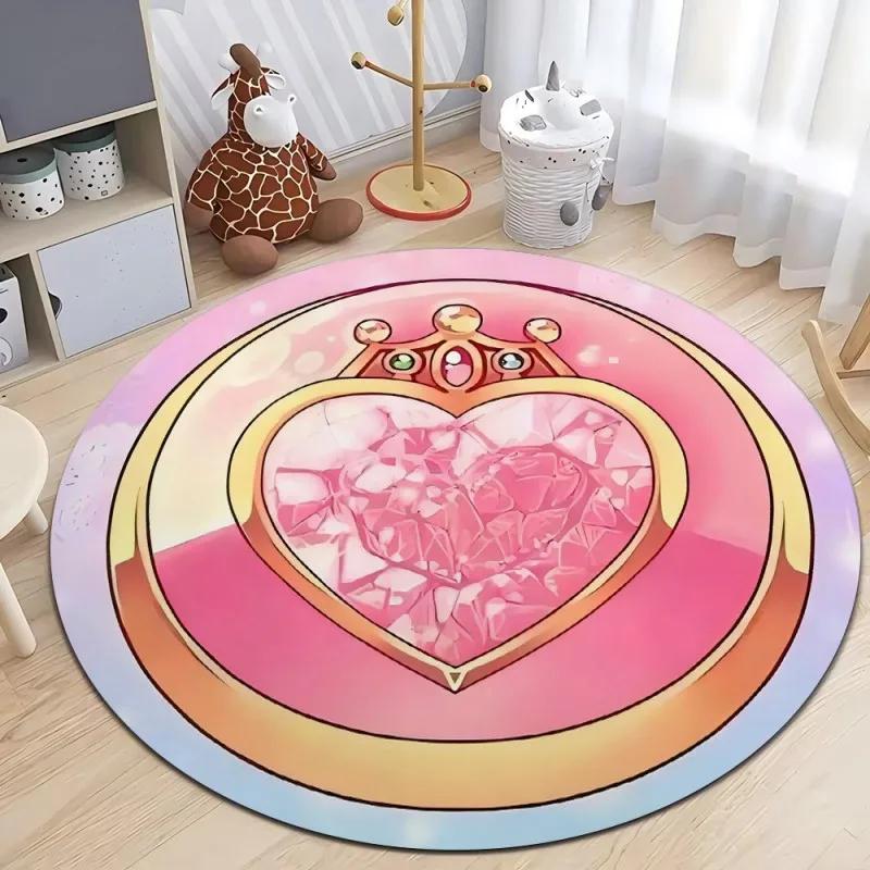Sailor Moon Różowy Nadruk Okrągły Dywanik Dywan do Sypialni Dziewczynki Dywanik Podłogowy Antypoślizgowy do Salonu Dywaniki pod Stolik Kawowy do Domu Dywanik do Pokoju Dziewczynki