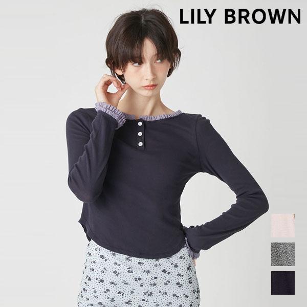 SALE10%OFF LILY BROWN Tops 26 Spring/Summer Back Open Henley Neck Cut Tops Long Sleeve Mid Length Cut and Sewn lwct262010